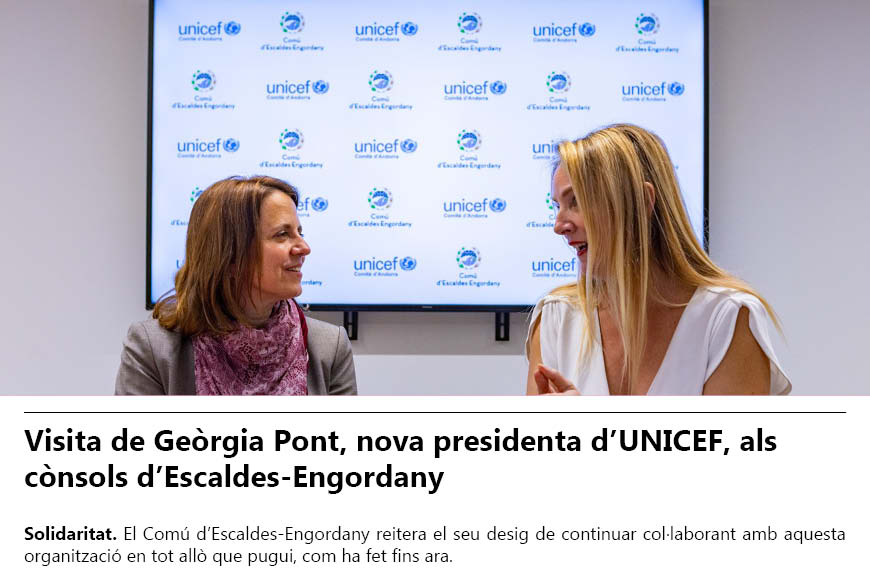 Visita de Geòrgia Pont, nova presidenta d'UNICEF, als cònsols d'Escaldes-Engordany